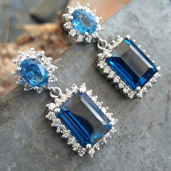 Intense Blue Swiss Topaz and Sapphire Earrings - Picture 9 of 11